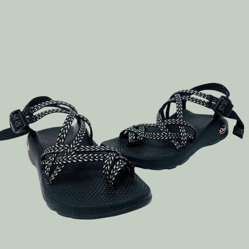 Chaco Z Cloud 2 Black White Chevron Double Strap Toe Loop Sandals Women's Size 9